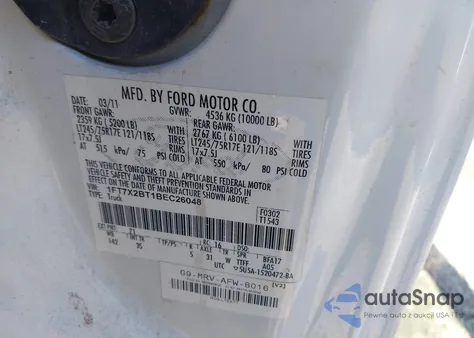 2011 Ford F-250 Xlt z USA, uszkodzony, nr VIN 1FT7X2BT1BEC26048